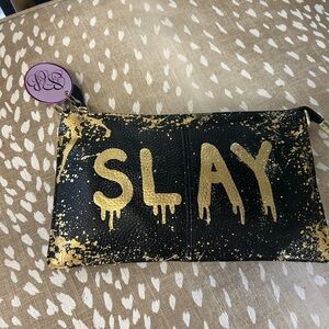 Stylish Black Leather Handpainted Crossbody bag by Anca Barbu. New!